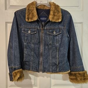 Austin Clothing Co. Blue Jean Jacket with Brown Fur Trim
